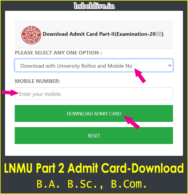LNMU UG PArt 2 Admit Card 2020-23